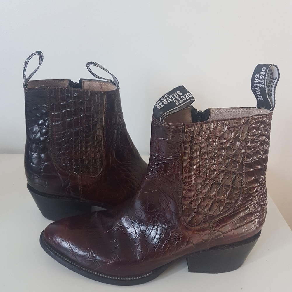 Oeste Salvaje Leather Western Cowboy Boots Cognac Sz 8